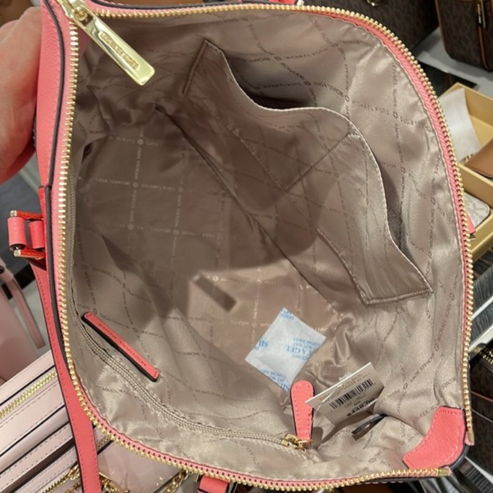 Michael Kors Charlotte Large Logo and Leather Top-Zip Tote Bag Coral Reef Multi - Picture 11 of 16